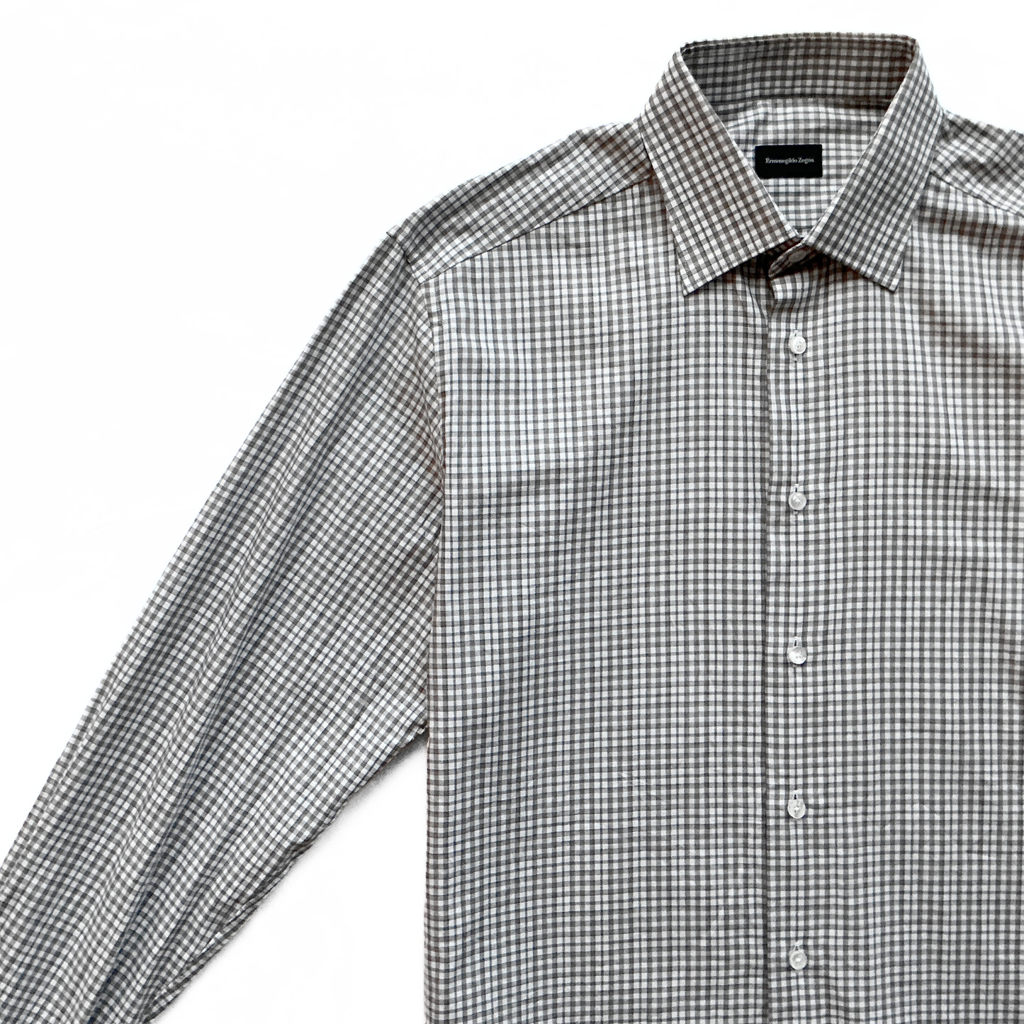 Ermenegildo Zegna Checkered Button Shirt in Brown / Blue / White