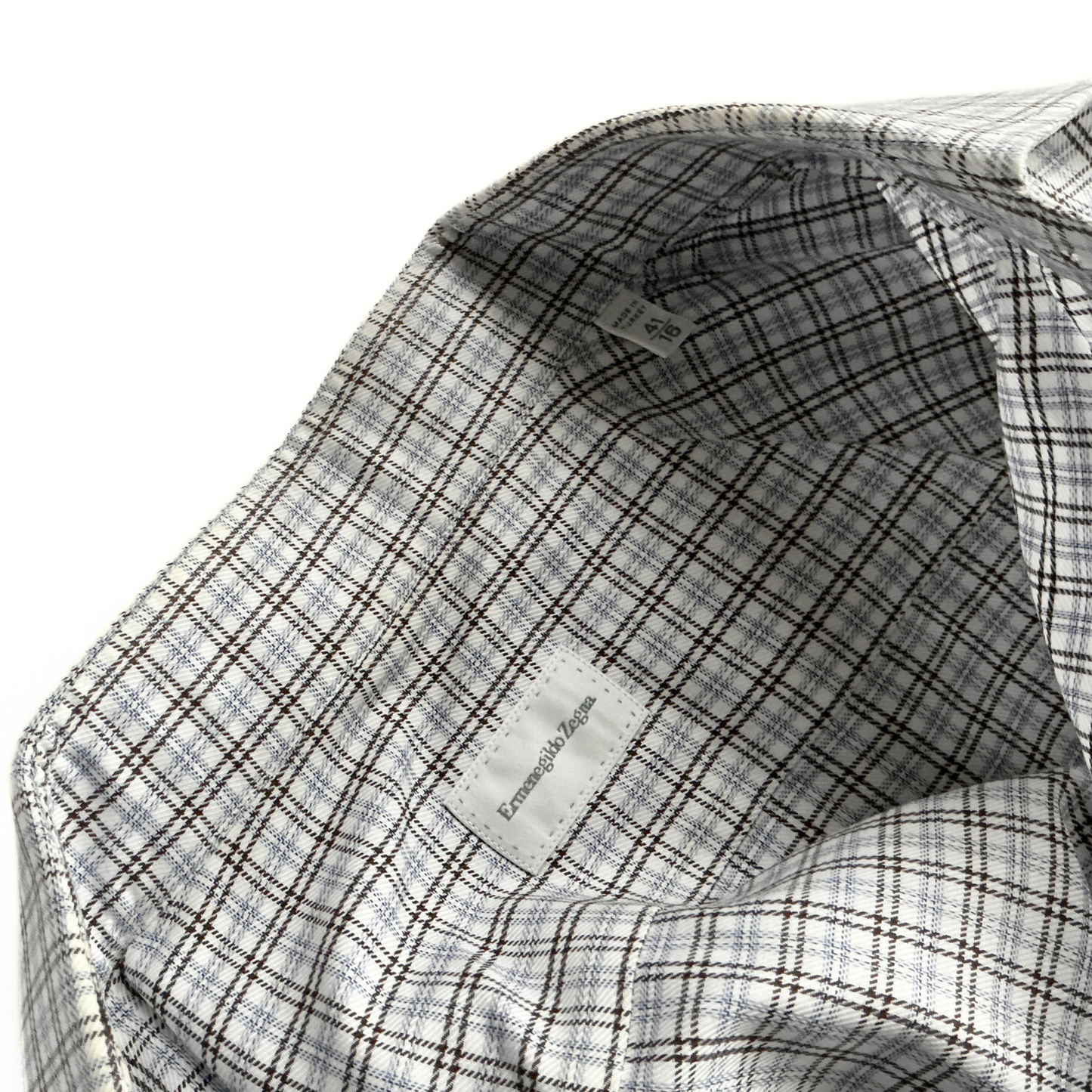 Ermenegildo Zegna Checkered Button Shirt in Blue / White / Brown