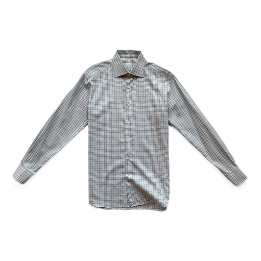 Ermenegildo Zegna Checkered Button Shirt in Blue / White / Brown