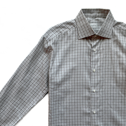 Ermenegildo Zegna Checkered Button Shirt in Blue / White / Brown