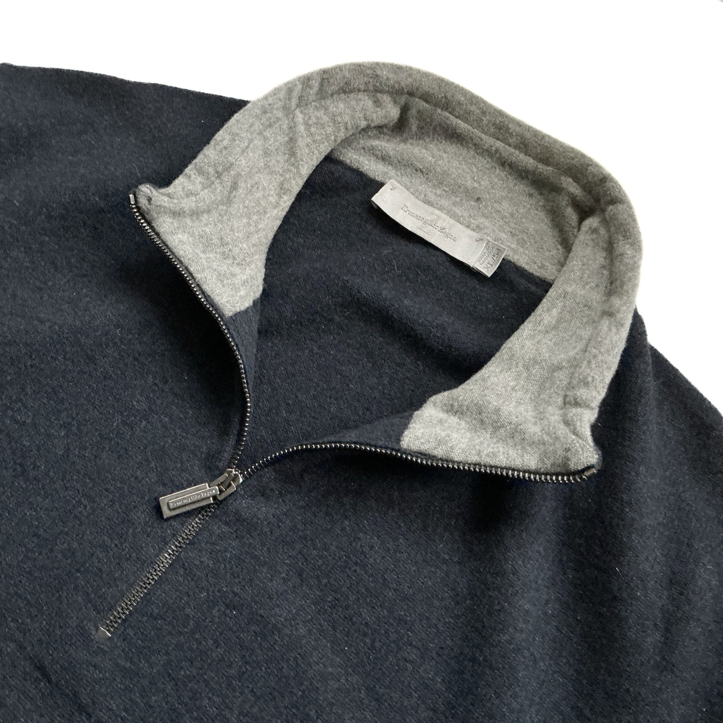 Ermenegildo Zegna Half Zip Cashmere Blend Sweater in Navy / Grey