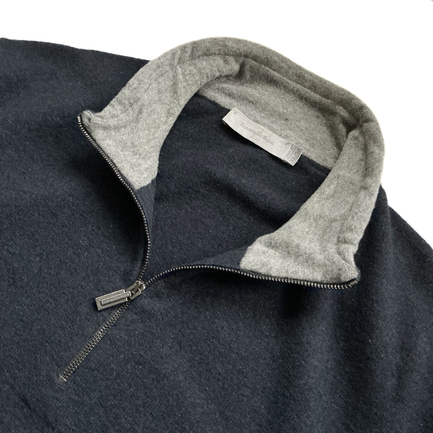Ermenegildo Zegna Half Zip Cashmere Blend Sweater in Navy / Grey