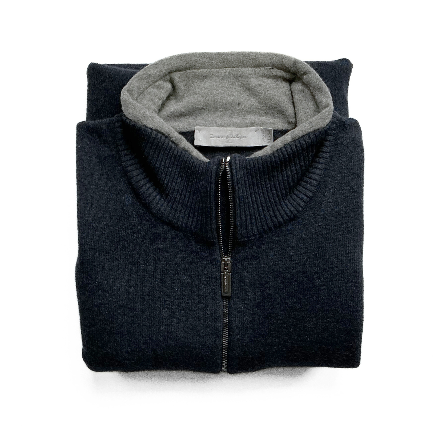 Ermenegildo Zegna Half Zip Cashmere Blend Sweater in Navy / Grey