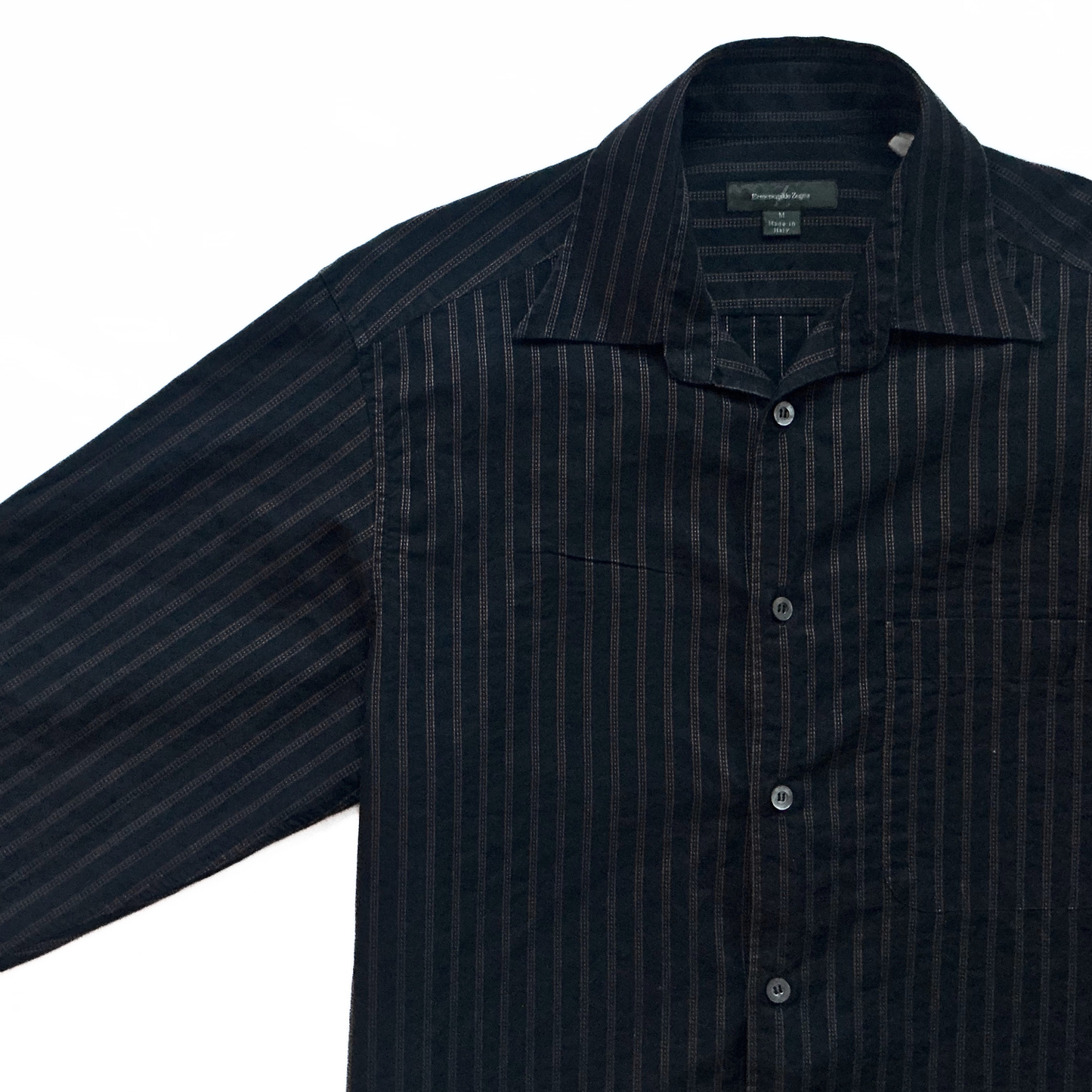 Ermenegildo Zegna Striped Button Shirt in Black / Bronze Red