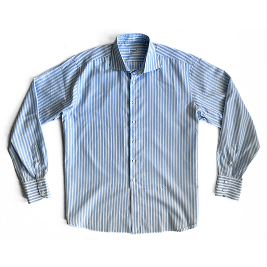 Finamore Striped Button Shirt in White / Blue