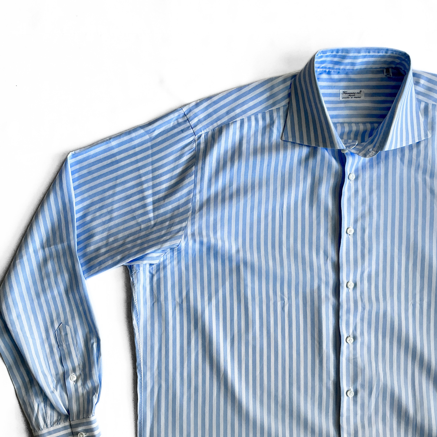 Finamore Striped Button Shirt in White / Blue