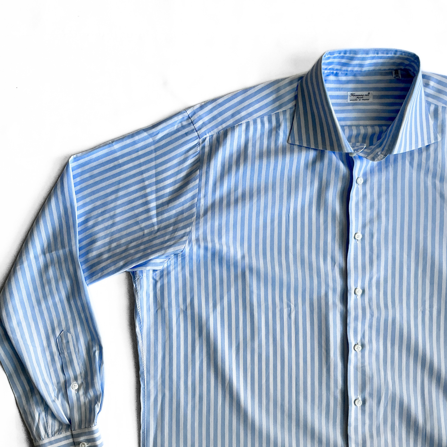 Finamore Striped Button Shirt in White / Blue