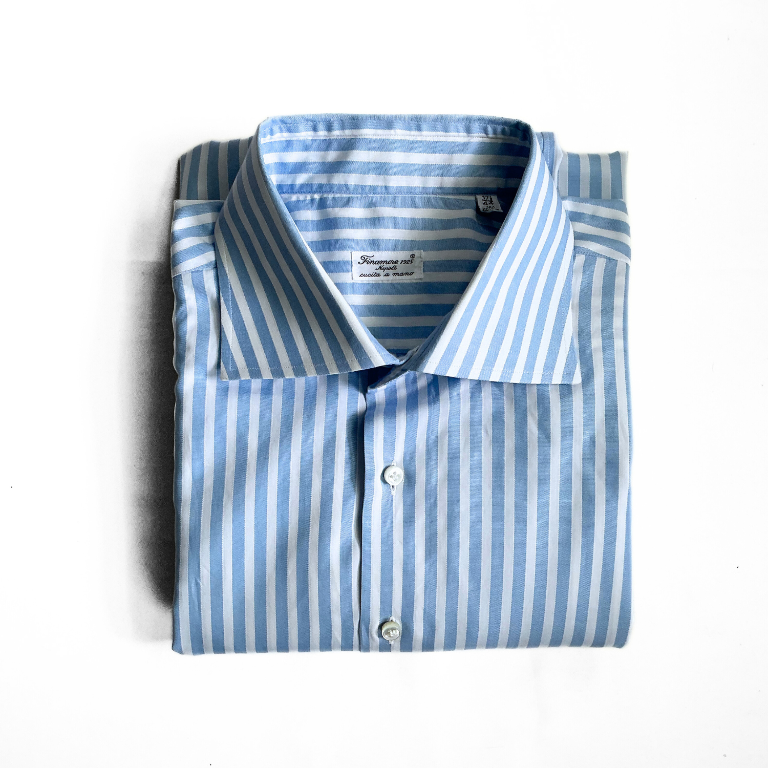 Finamore Striped Button Shirt in White / Blue