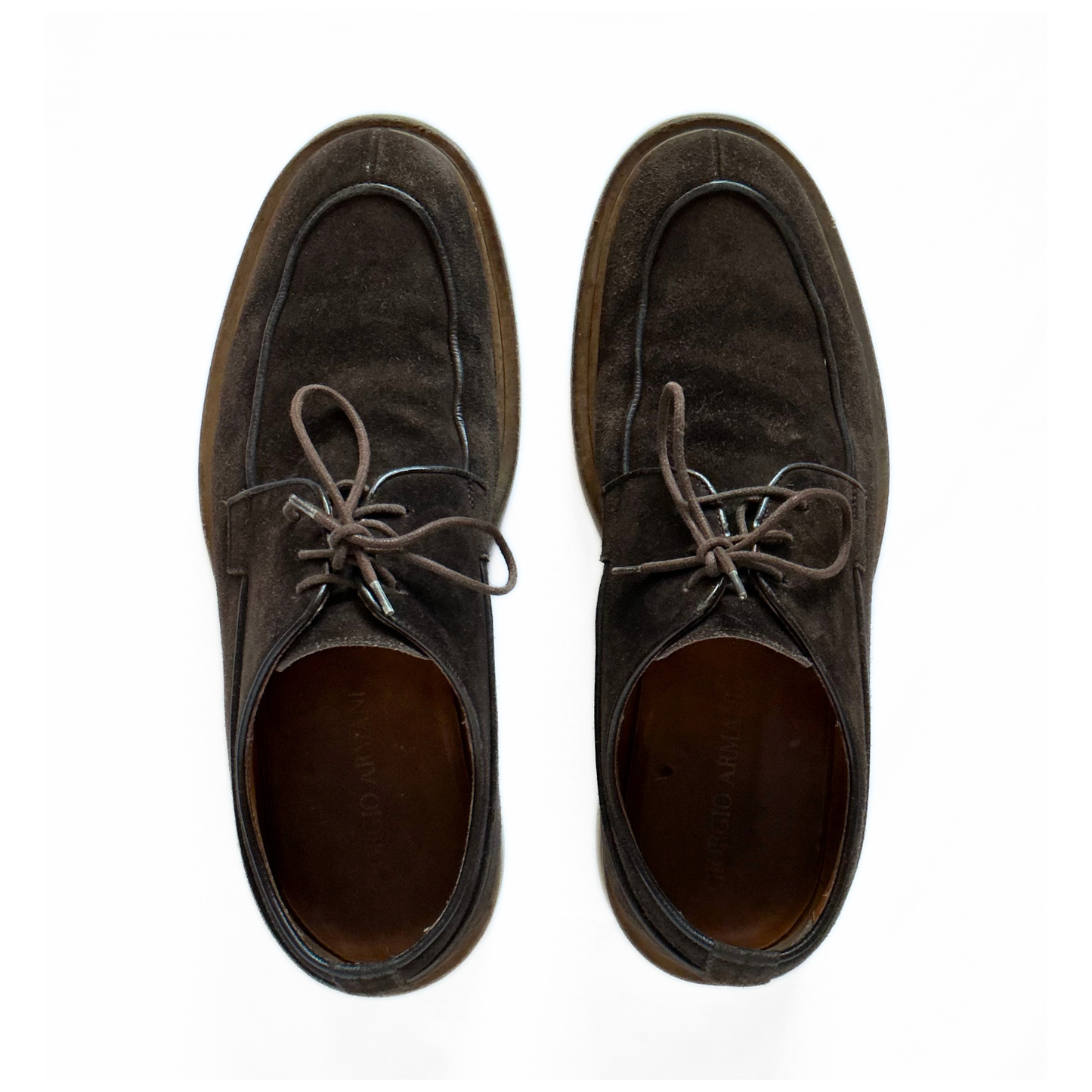 Giorgio Armani Lace Up Derby in Cocoa Brown Suede