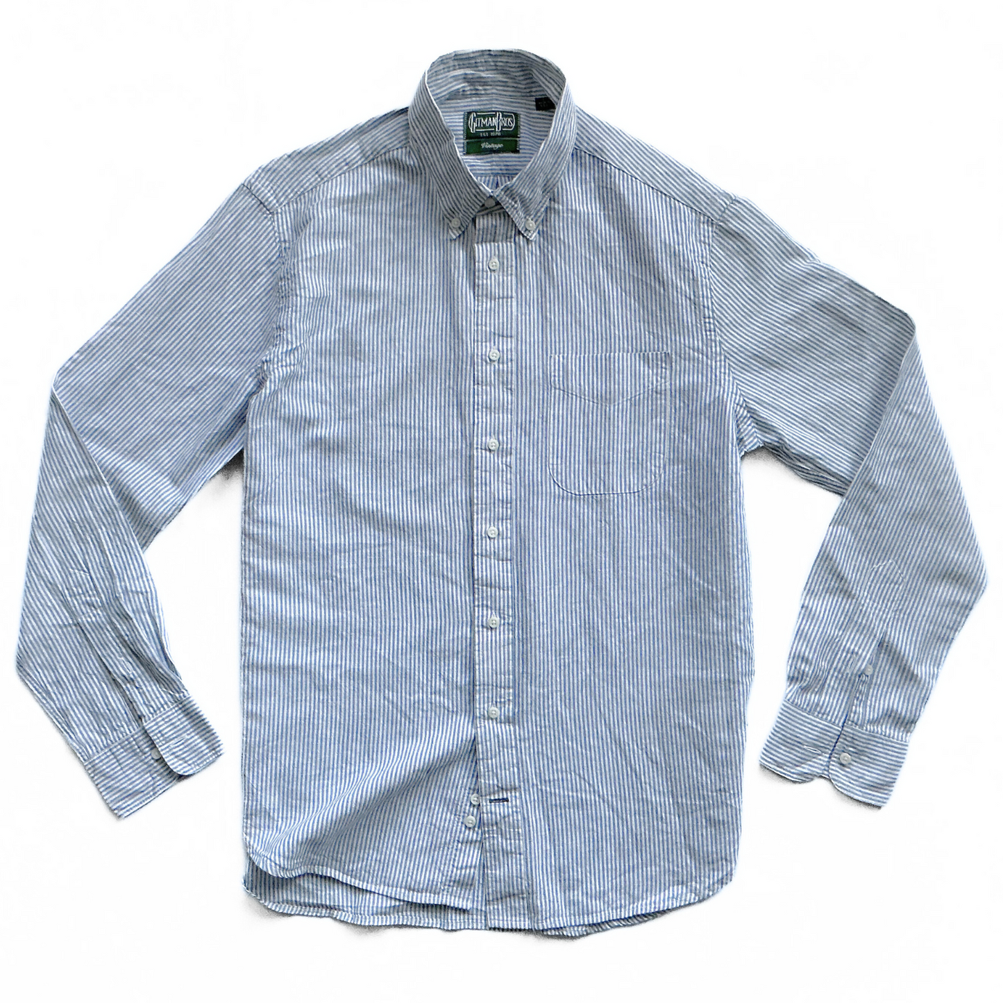Gitman Vintage Striped Seersucker Linen Shirt in Blue / White