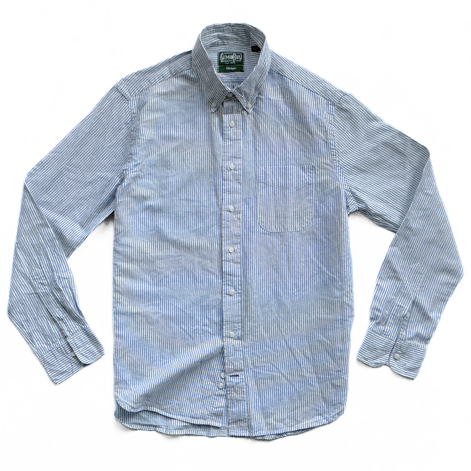 Gitman Vintage Striped Seersucker Linen Shirt in Blue / White