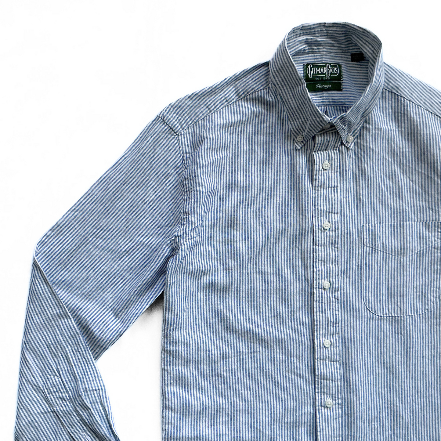 Gitman Vintage Striped Seersucker Linen Shirt in Blue / White