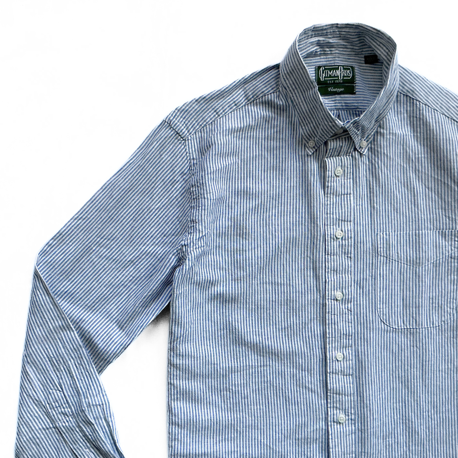 Gitman Vintage Striped Seersucker Linen Shirt in Blue / White