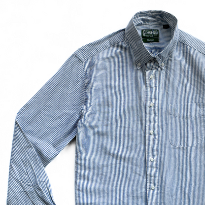 Gitman Vintage Striped Seersucker Linen Shirt in Blue / White