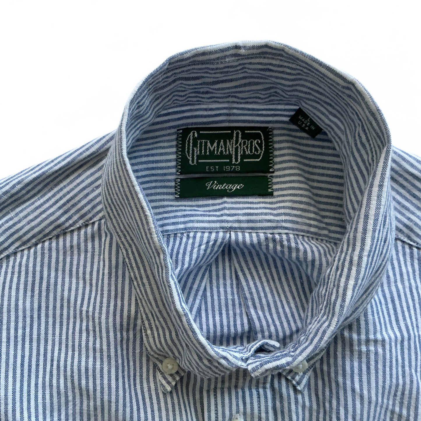 Gitman Vintage Striped Seersucker Linen Shirt in Blue / White