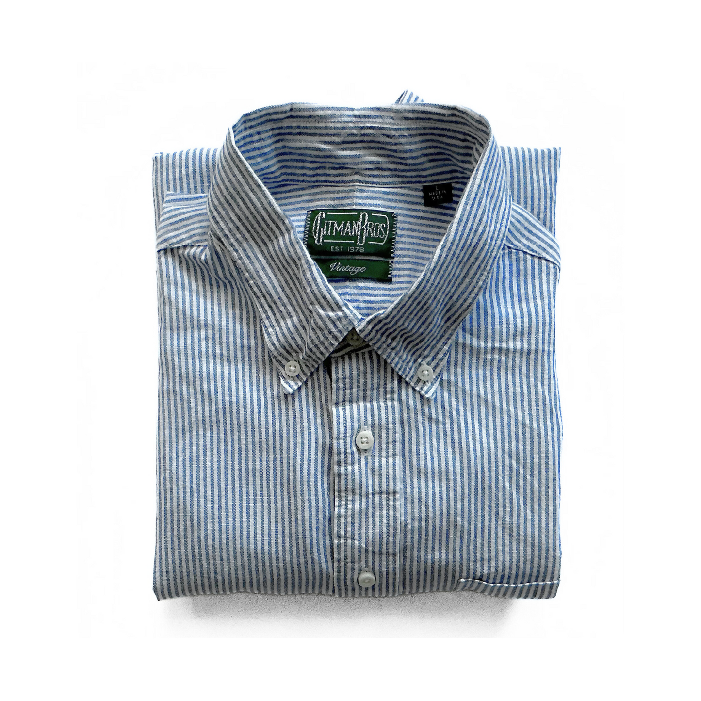 Gitman Vintage Striped Seersucker Linen Shirt in Blue / White