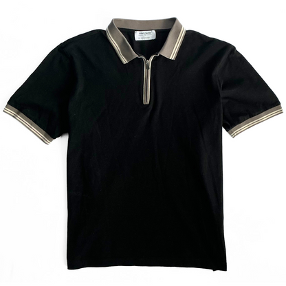 Gran Sasso for Syd Jerome Ribbed Half Zip Polo Shirt in Black / Beige / White
