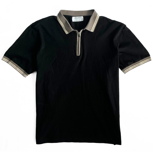 Gran Sasso for Syd Jerome Ribbed Half Zip Polo Shirt in Black / Beige / White