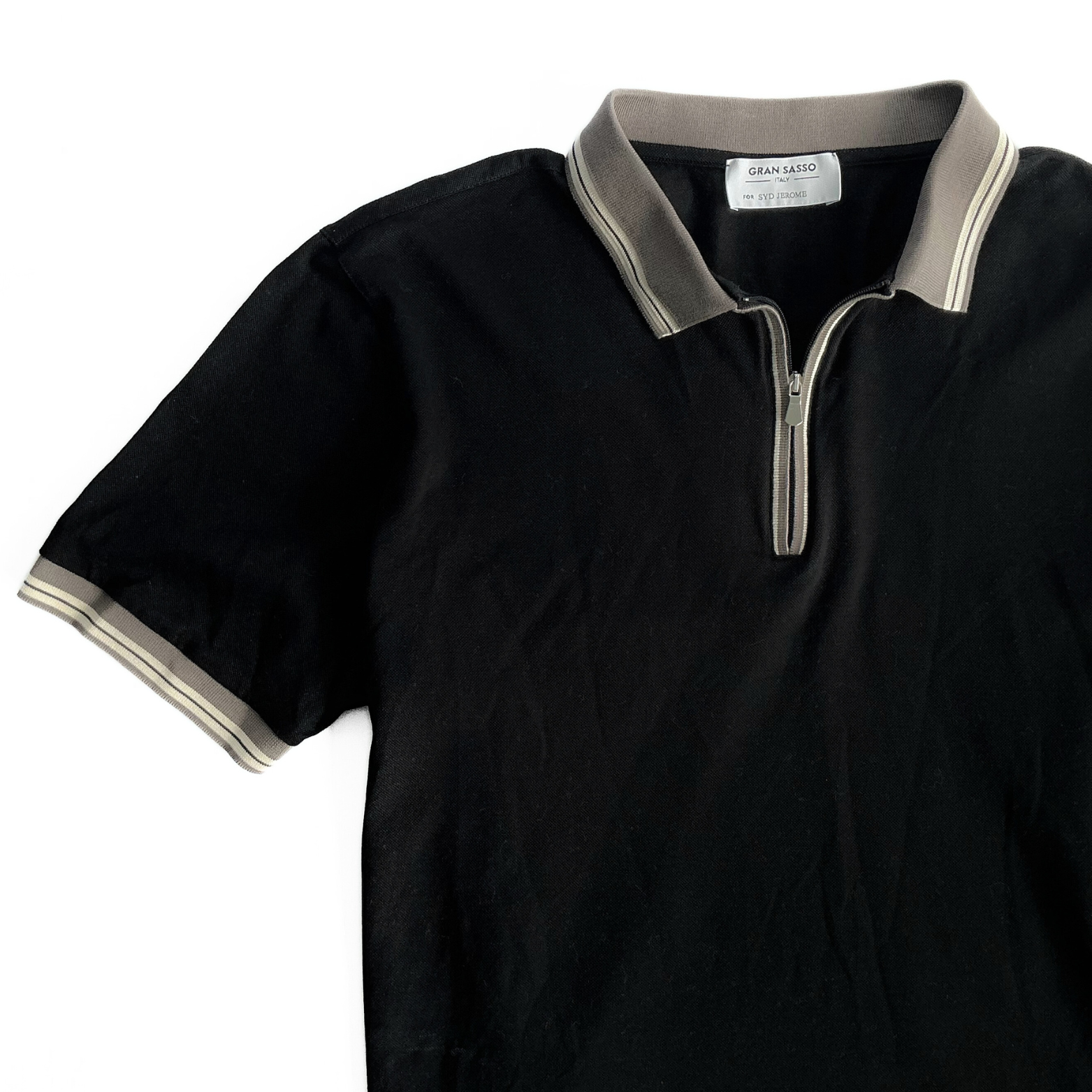 Gran Sasso for Syd Jerome Ribbed Half Zip Polo Shirt in Black / Beige / White