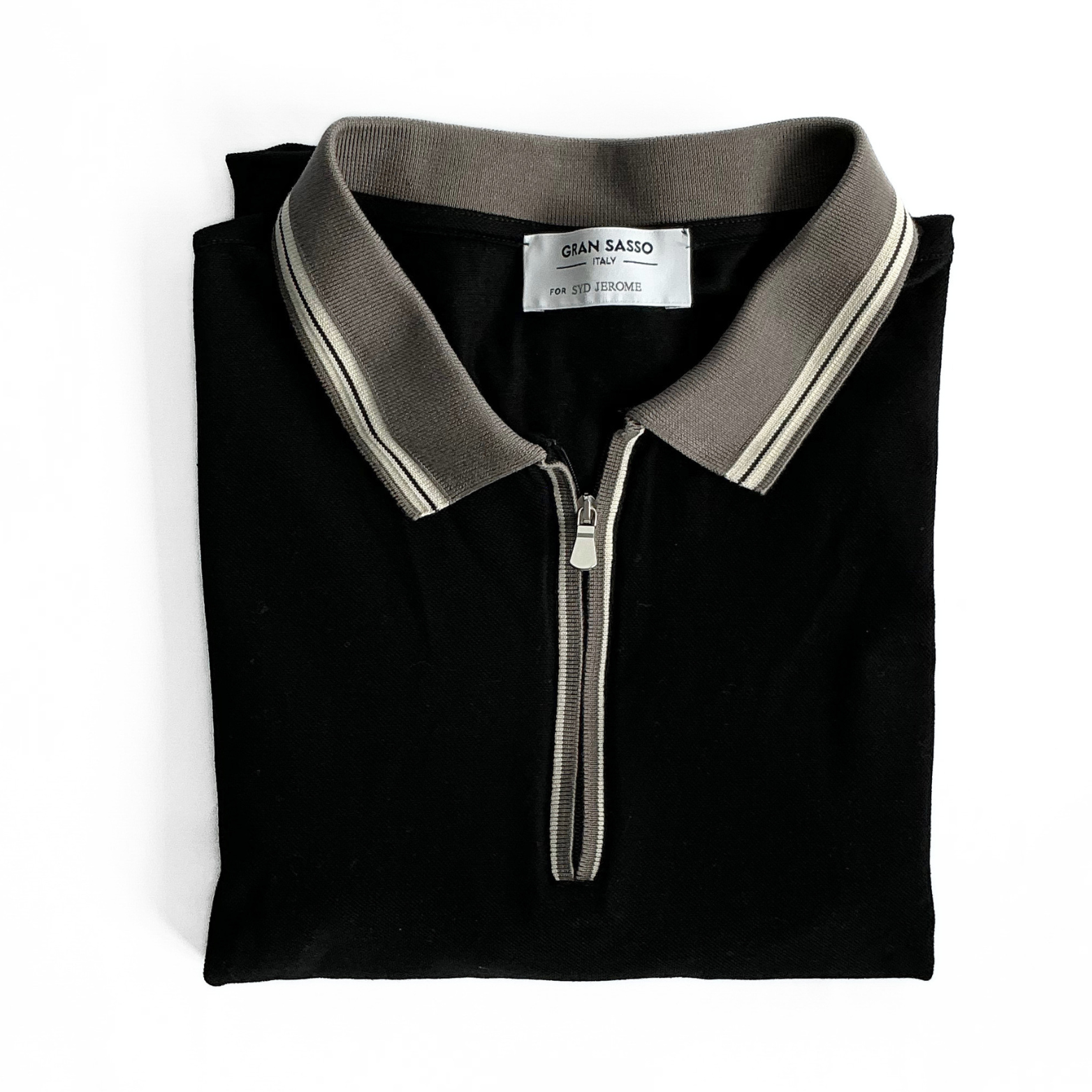Gran Sasso for Syd Jerome Ribbed Half Zip Polo Shirt in Black / Beige / White