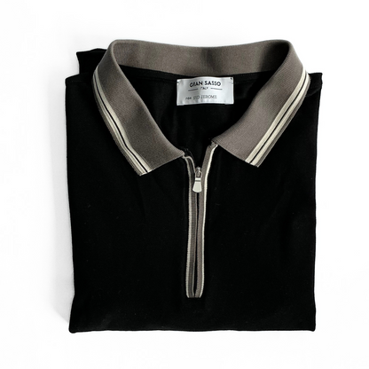 Gran Sasso for Syd Jerome Ribbed Half Zip Polo Shirt in Black / Beige / White