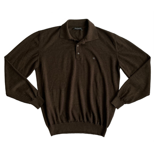 Guy Laroche Homme Paris Knitted Polo Shirt in Mahogany Brown