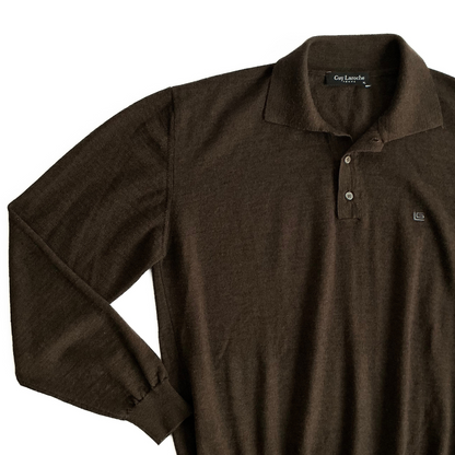 Guy Laroche Homme Paris Knitted Polo Shirt in Mahogany Brown