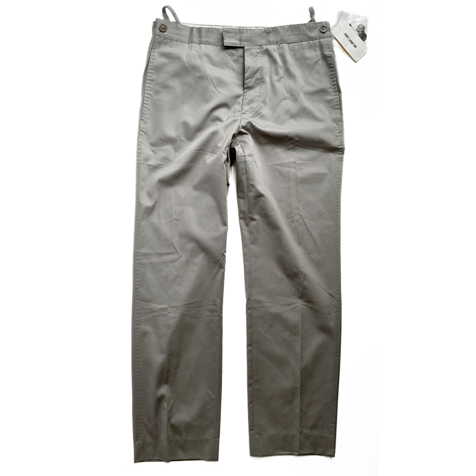 Early 2000s Archive Helmut Lang Retro High Tech Light Chino Pants in Metallic Grey