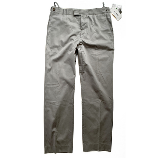 Early 2000s Archive Helmut Lang Retro High Tech Light Chino Pants in Metallic Grey