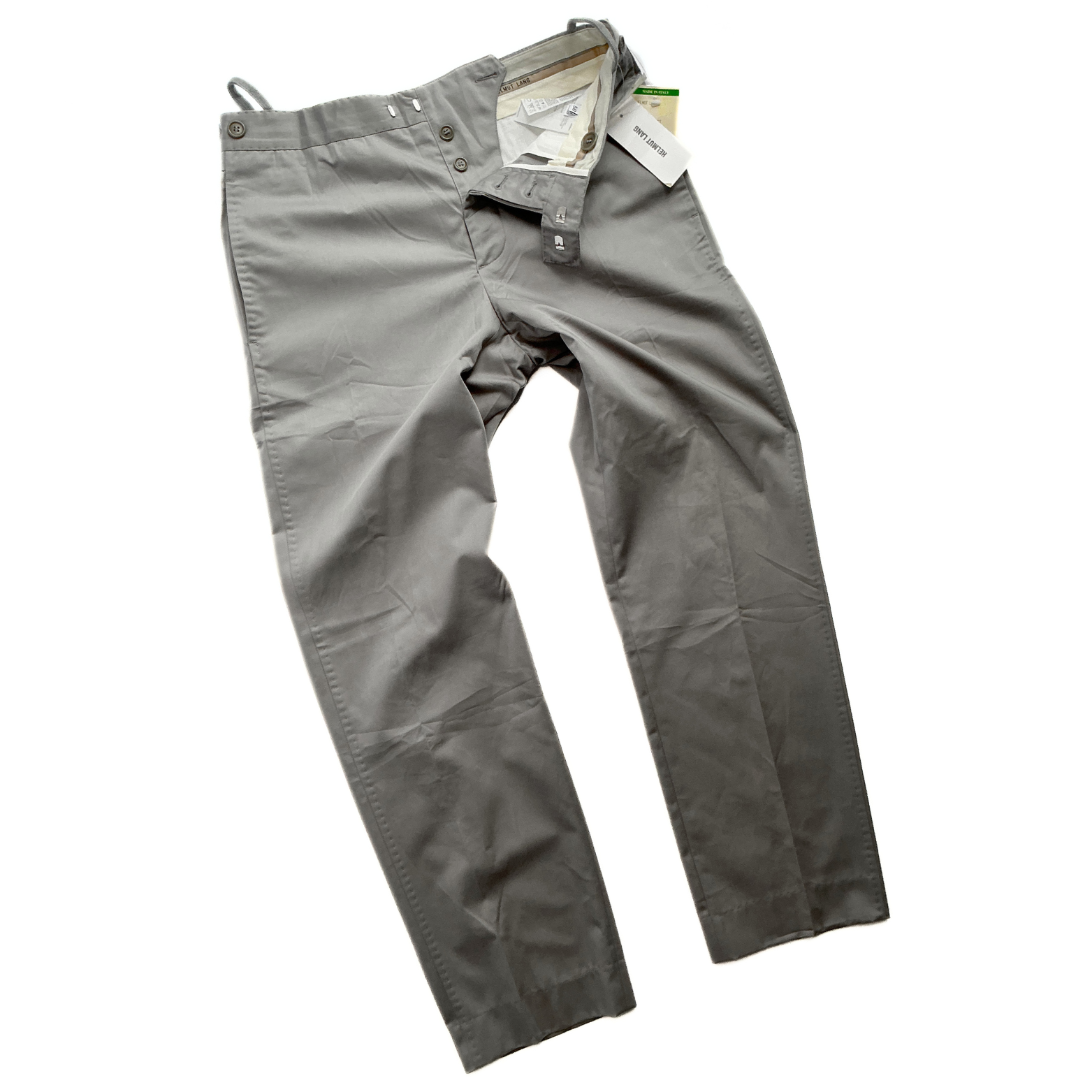 Early 2000s Archive Helmut Lang Retro High Tech Light Chino Pants in Metallic Grey
