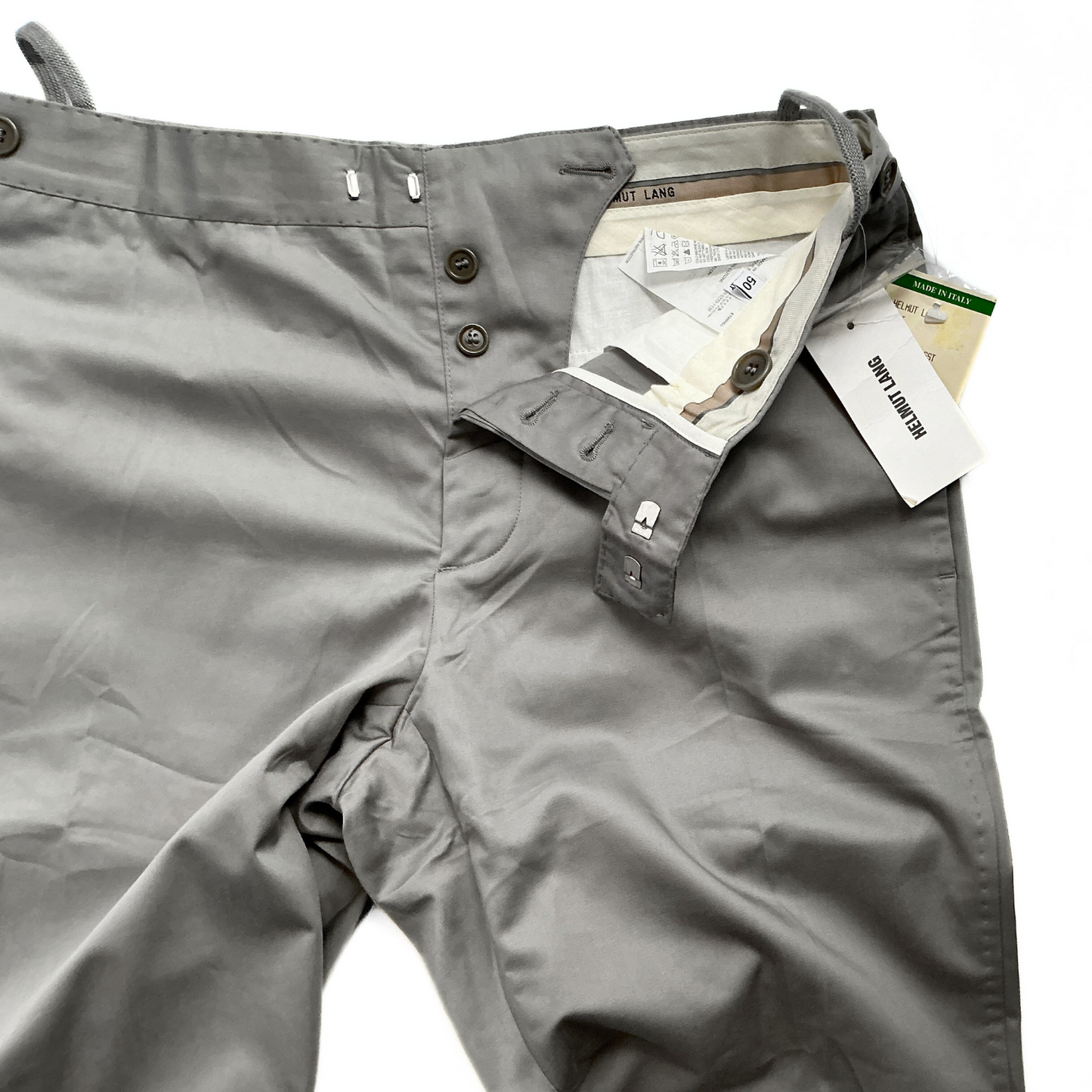 Early 2000s Archive Helmut Lang Retro High Tech Light Chino Pants in Metallic Grey