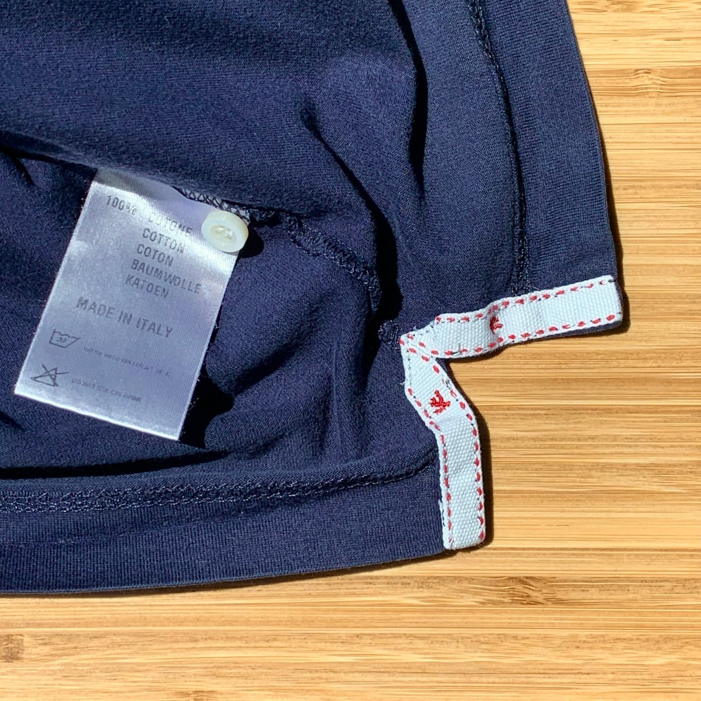 Isaia Napoli Short Sleeve Polo Shirt Navy Discount Hem Detail Tag Made in Italy