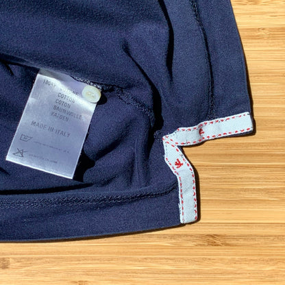 Isaia Napoli Short Sleeve Polo Shirt Navy Discount Hem Detail Tag Made in Italy