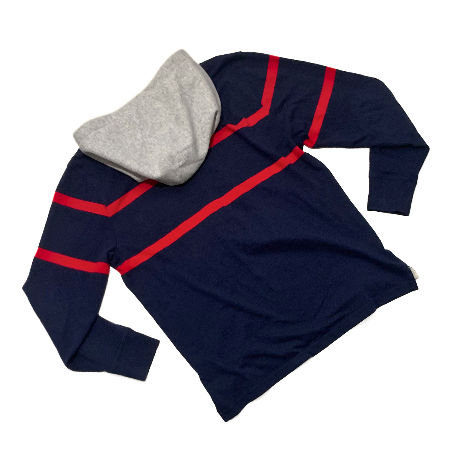 J. Crew Hooded Rugby Shirt in Navy / Red Stripe / Grey