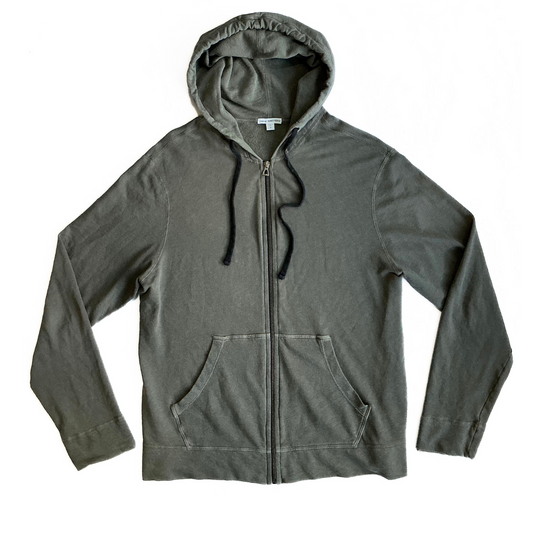James Perse Terry Cloth Hooded Sweatshirt in Military Green