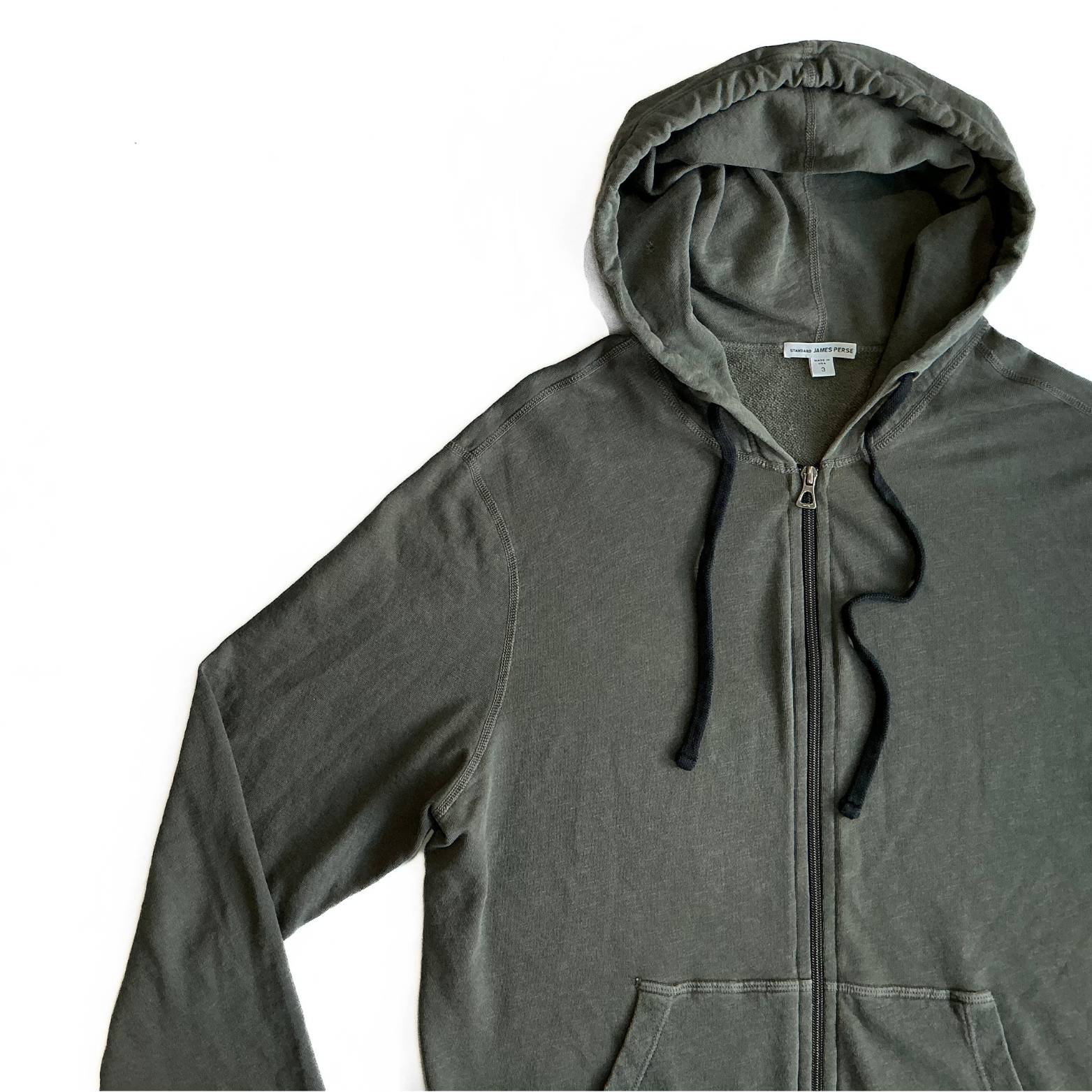 James Perse Terry Cloth Hooded Sweatshirt in Military Green