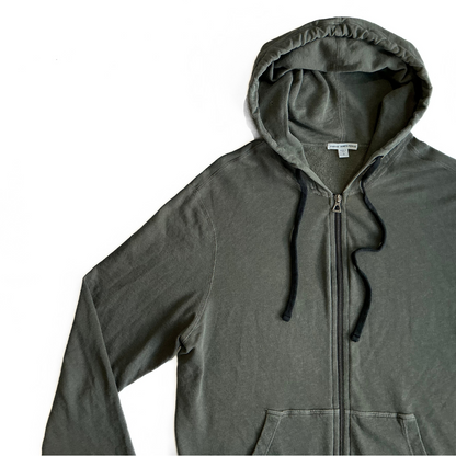 James Perse Terry Cloth Hooded Sweatshirt in Military Green