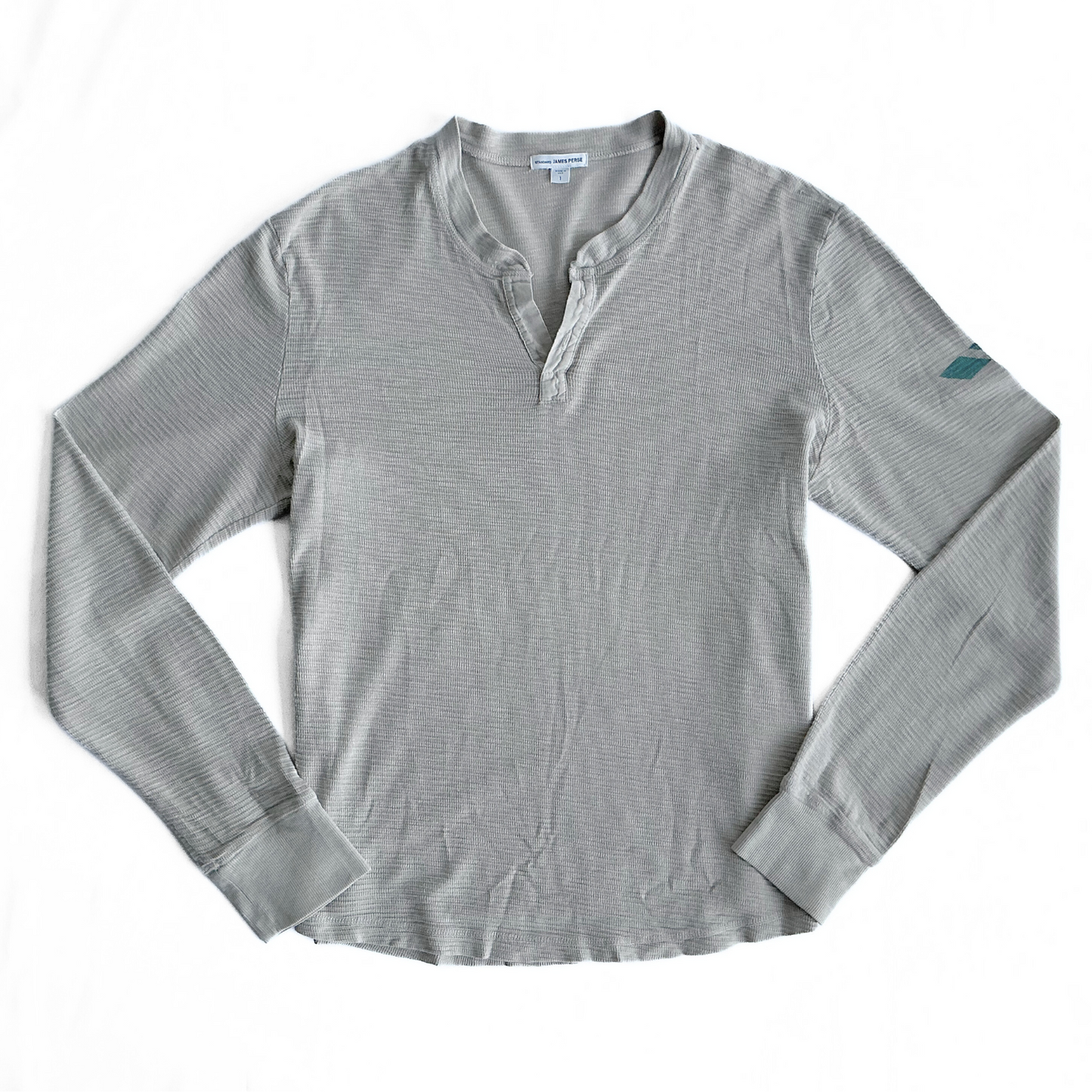 James Perse Waffle Henley T-Shirt in Grey / Navy / Turqoise