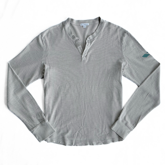 James Perse Waffle Henley T-Shirt in Grey / Navy / Turqoise