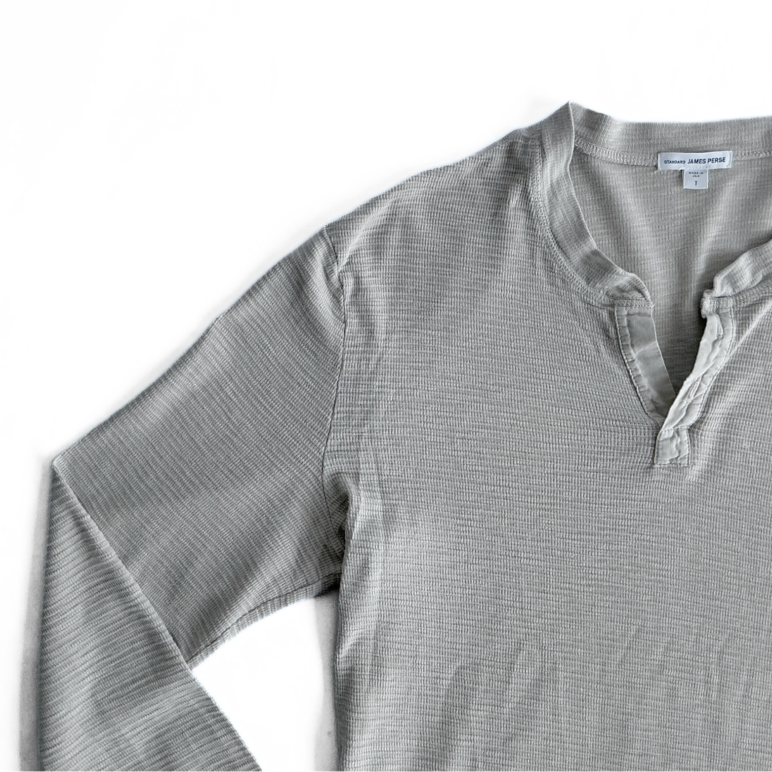 James Perse Waffle Henley T-Shirt in Grey / Navy / Turqoise