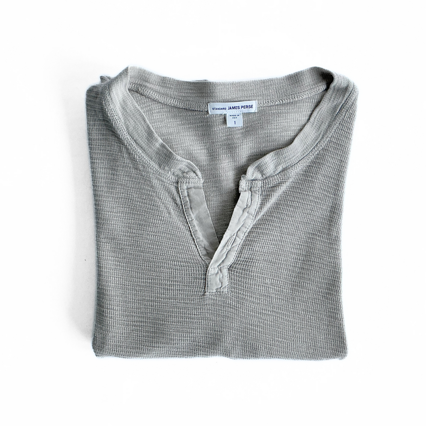 James Perse Waffle Henley T-Shirt in Grey / Navy / Turqoise