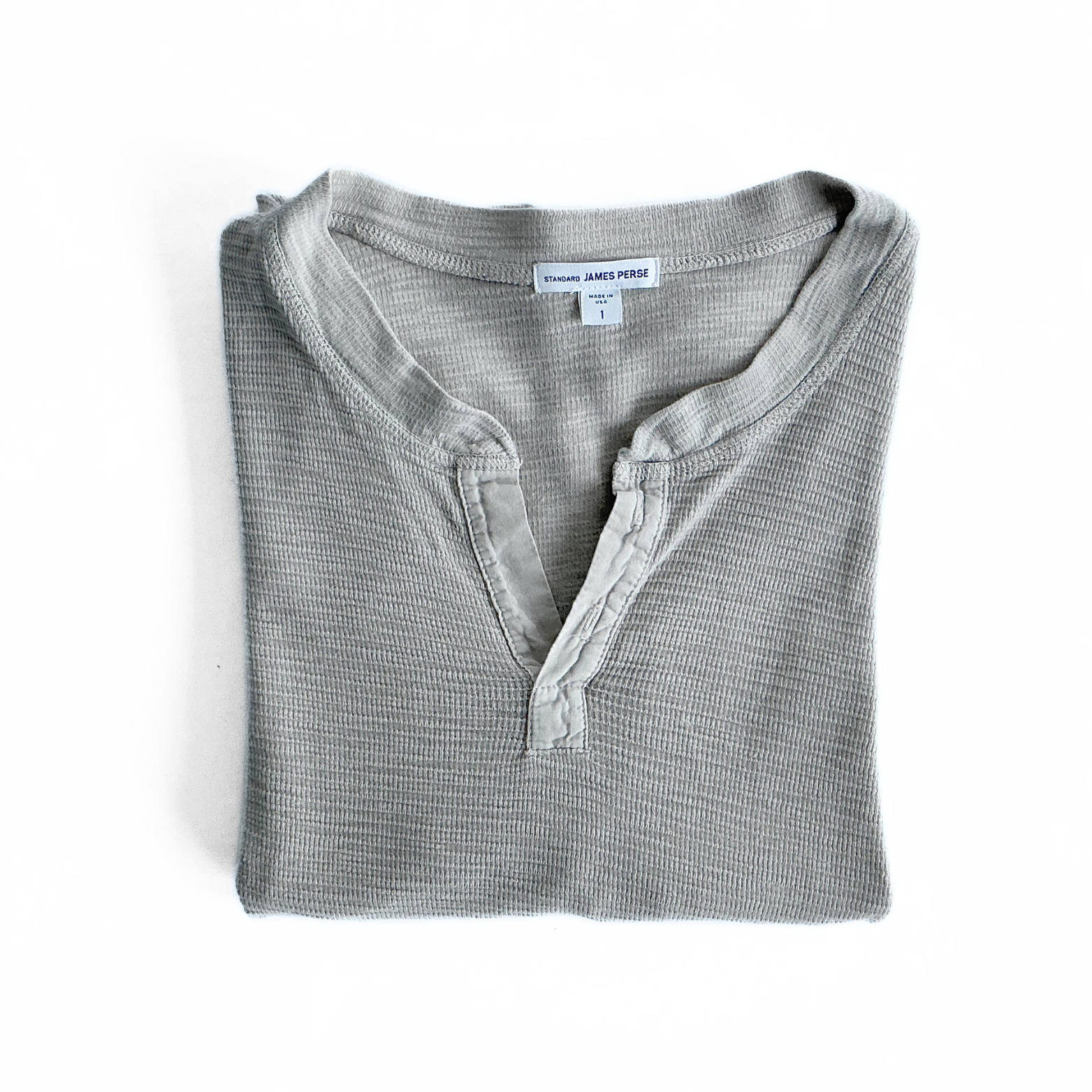 James Perse Waffle Henley T-Shirt in Grey / Navy / Turqoise
