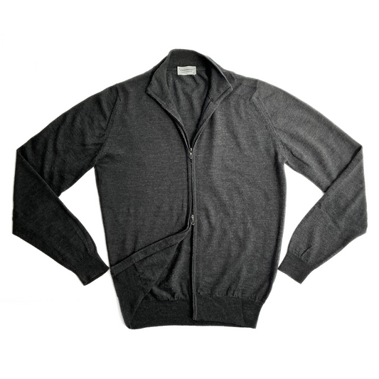 John Smedley Full Zip Sweater Charcoal Grey Made in England