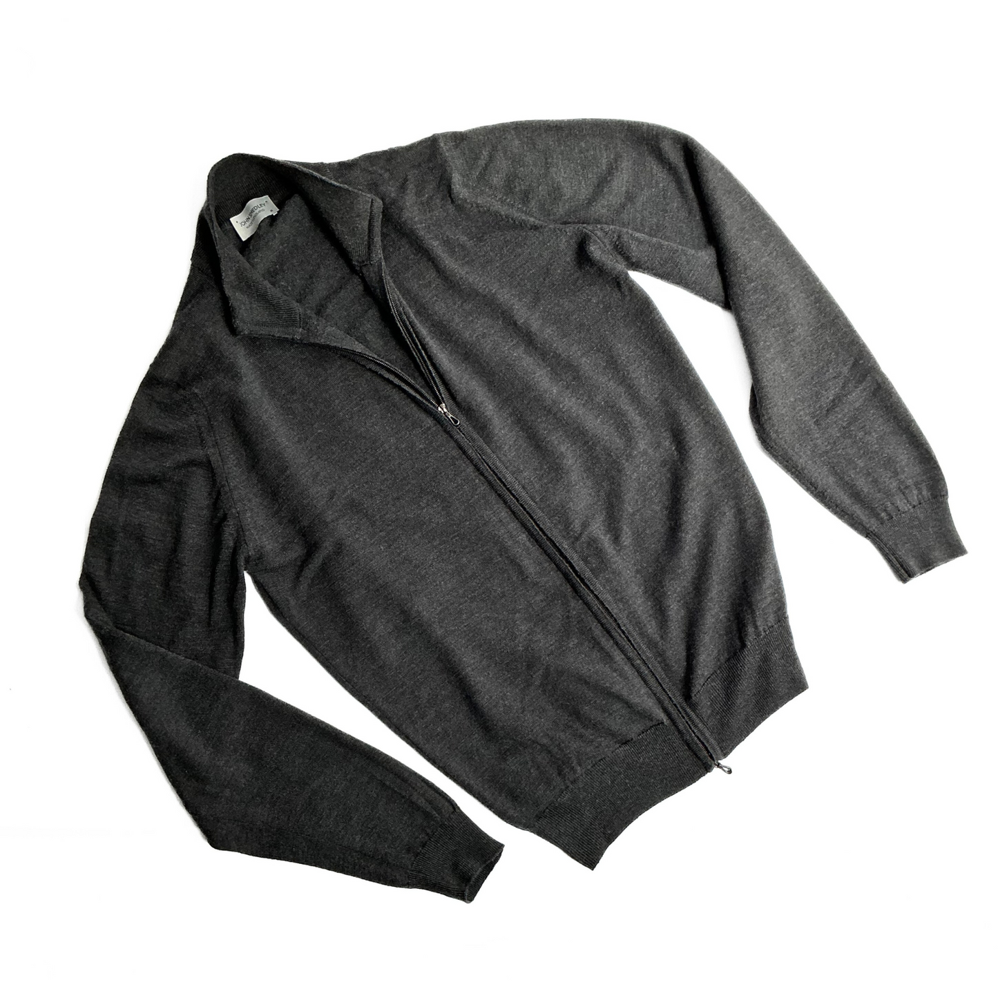 John Smedley Full Zip Sweater Charcoal Grey Made in England