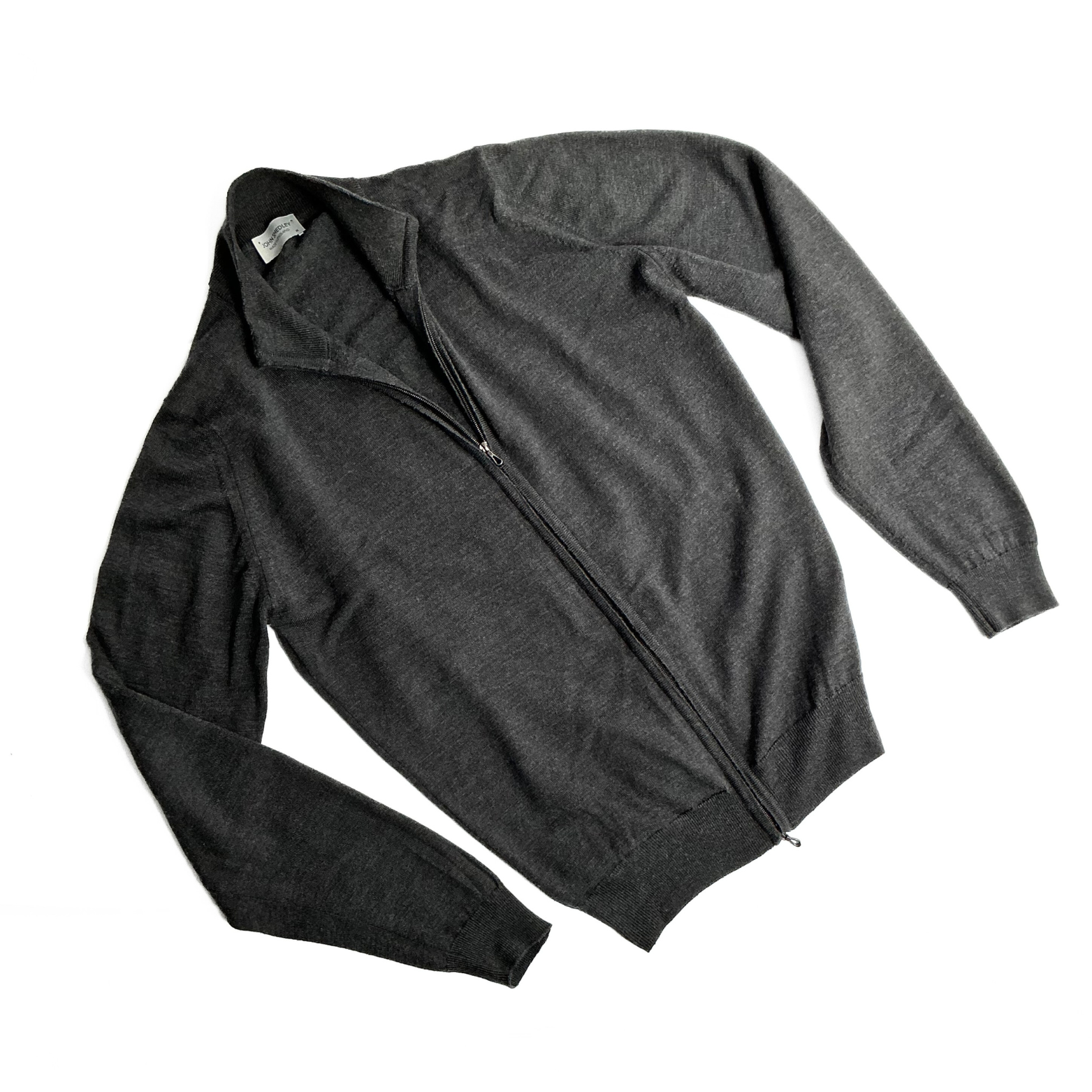 John Smedley Full Zip Sweater Charcoal Grey Made in England