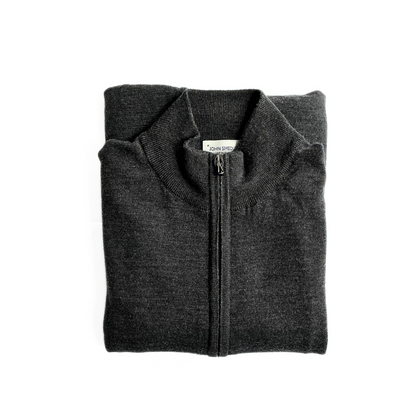John Smedley Full Zip Sweater Charcoal Grey Made in England