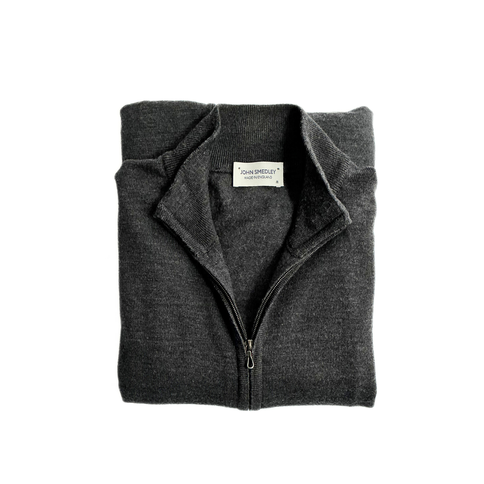 John Smedley Full Zip Sweater Charcoal Grey Made in England