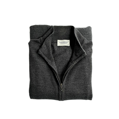 John Smedley Full Zip Sweater Charcoal Grey Made in England