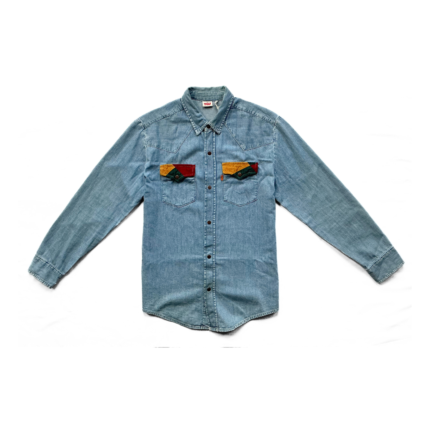 Levi Strauss & Co. Western Snap Shirt in Denim / Green / Yellow / Red