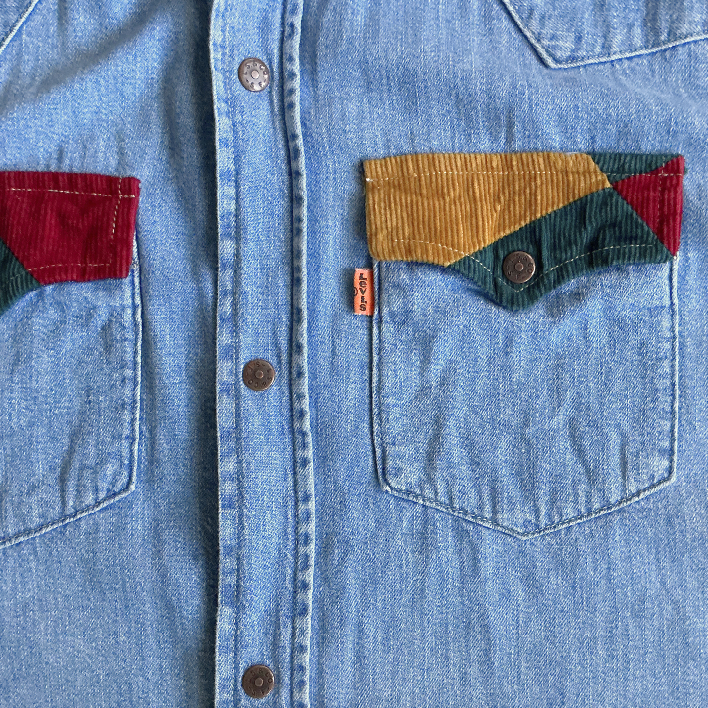 Levi Strauss & Co. Western Snap Shirt in Denim / Green / Yellow / Red